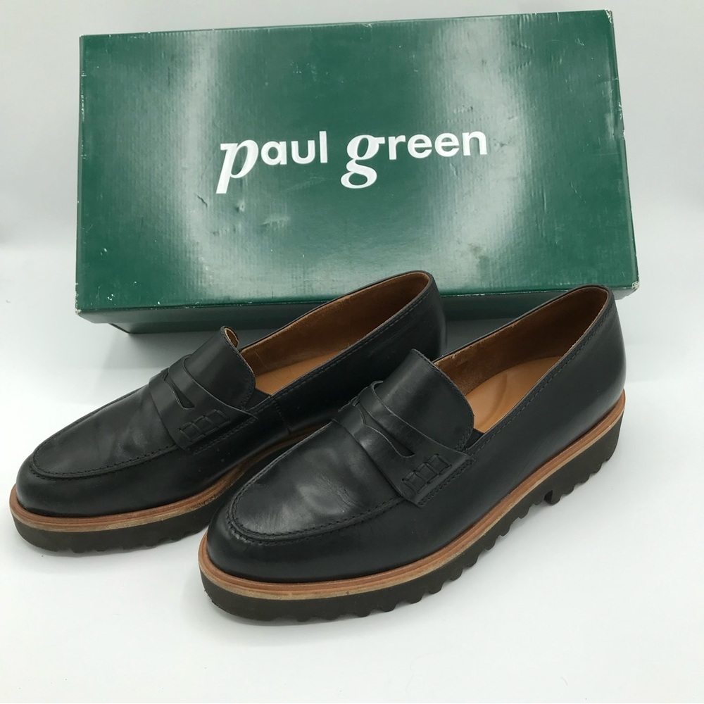 Paul Green Jordan Lug loafers Black Brushed Sz 6.5